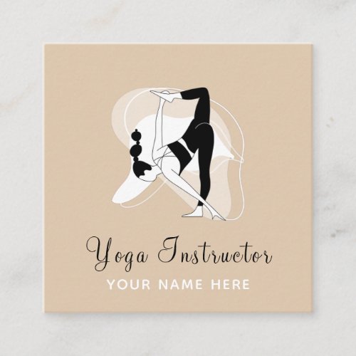 Yoga Instructor Pilates Woman Stretch Illustration Square Business Card