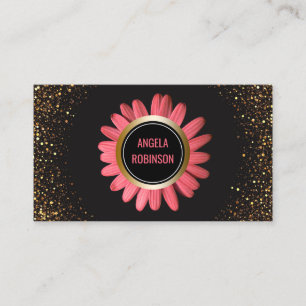 Yoga Instructor Pink Daisy Gold Glitter Black Business Card