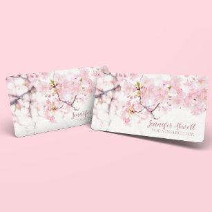 Yoga Instructor Pink Floral Cherry Blossom Trees Business Card