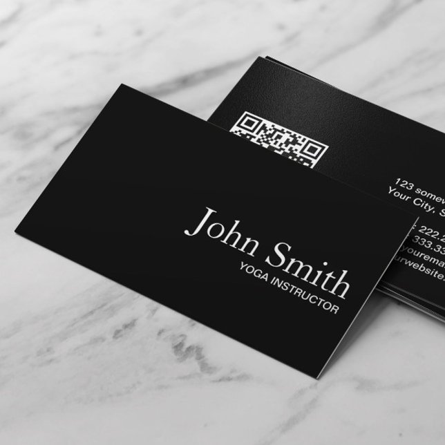 Yoga instructor Plain Black QR Code Minimalist Business Card (Creator Uploaded)