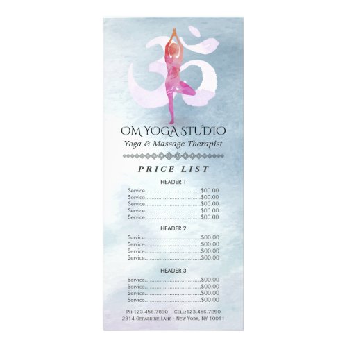 YOGA Instructor Price List Meditation Pose Om Sign Rack Card