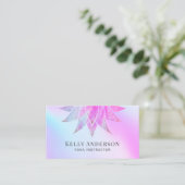 Yoga Instructor Purple Holographic Lotus Flower Business Card (Standing Front)