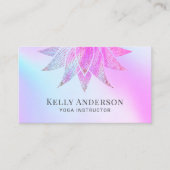 Yoga Instructor Purple Holographic Lotus Flower Business Card (Front)