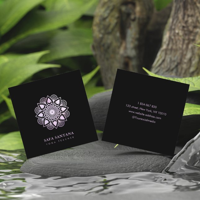 Yoga Instructor Purple Holographic Mandala  Square Business Card (Creator Uploaded)