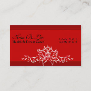 Yoga Instructor Red Asian Hand Drawing Lotus Business Card