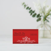 Yoga Instructor Red Asian Hand Drawing  Lotus Business Card (Standing Front)