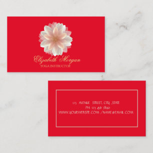 Yoga Instructor,Red,Stylish Gold Lotus Business Card