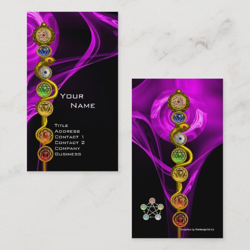 Customizable ROD OF ASCLEPIUS WITH 7 CHAKRAS ,SPIRITUAL ENERGY BUSINESS CARD TEMPLATE