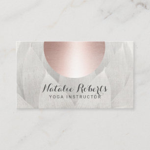 Yoga Instructor Rose Gold Circle Lotus Linen Business Card