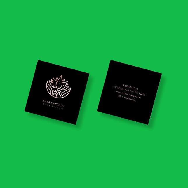 Yoga Instructor Rose Gold Glitter Lotus Flower Square Business Card (Creator Uploaded)
