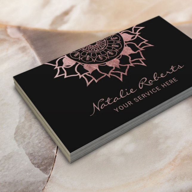 Yoga Instructor Rose Gold Mandala Flower Business Card (Creator Uploaded)