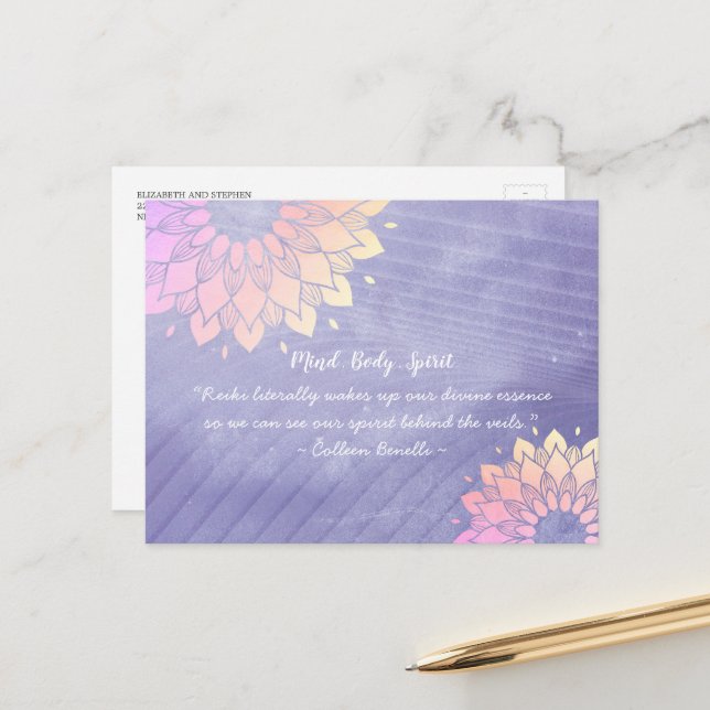 Yoga Instructor Rose Gold Mandala Quotes Postcard (Front/Back In Situ)