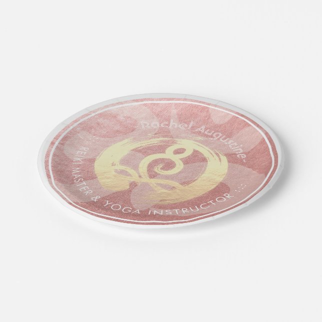 Yoga Instructor Rose Gold Meditation Pose ZEN OM Paper Plates (Angled)