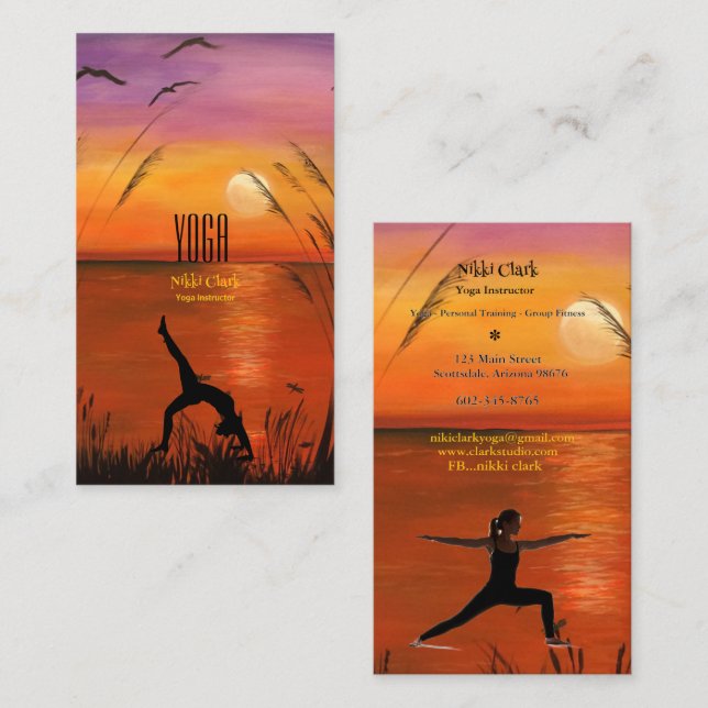 Yoga Instructor Silhouette Pose Sunset  Business Card (Front/Back)