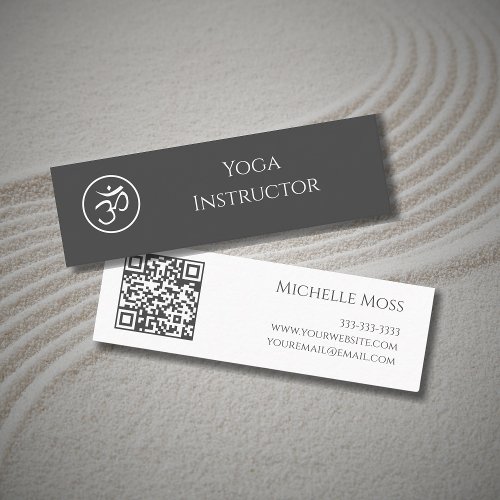 Yoga Instructor Simple Om Symbol QR code Gray Mini Business Card