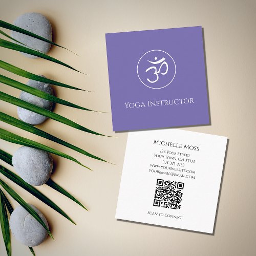 Yoga Instructor Simple Om Symbol Trendy Purple  Square Business Card