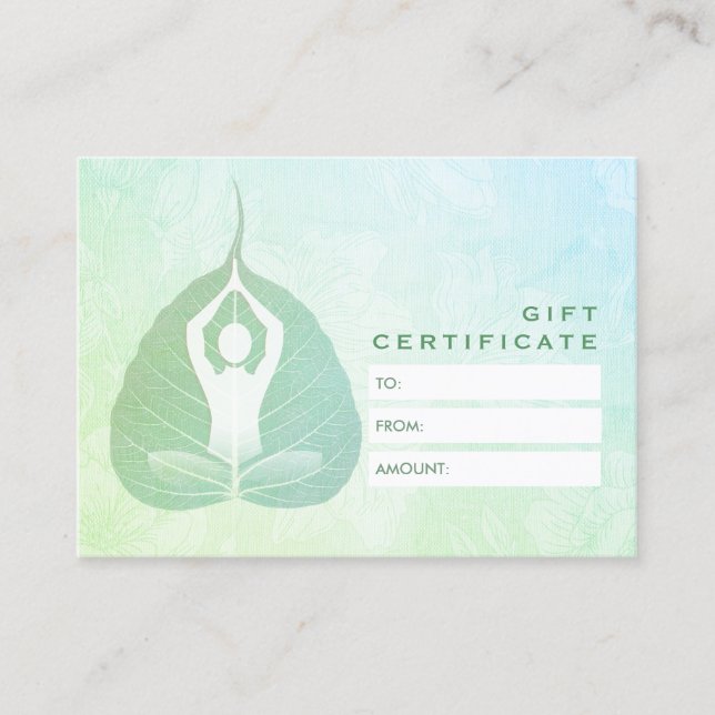 YOGA Instructor Studio Gift Certificate Bodhi Leaf (Front)