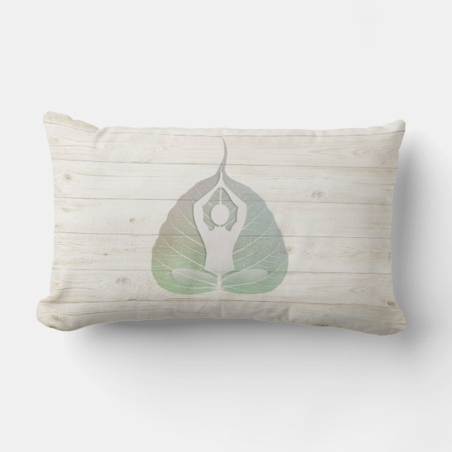 Yoga Instructor Studio Meditation Pose Bodhi Leaf Lumbar Pillow (Front)