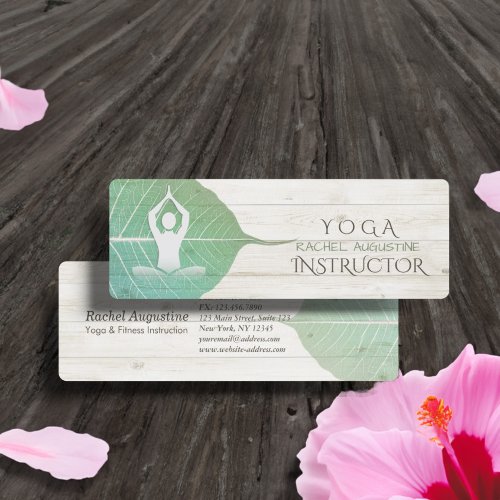 Yoga Instructor Studio Meditation Pose Bodhi Leaf Mini Business Card