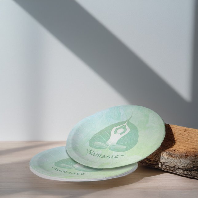 Yoga Instructor Studio Meditation Pose Bodhi Leaf  Paper Plates (Creator Uploaded)