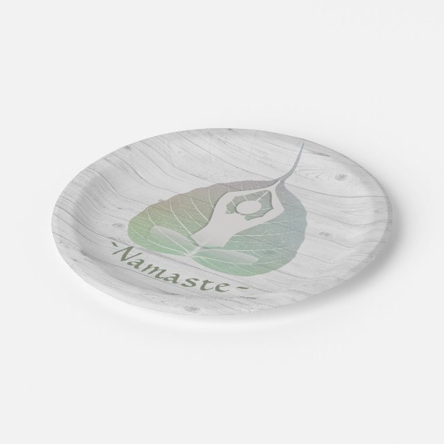 Yoga Instructor Studio Meditation Pose Bodhi Leaf Paper Plates (Angled)