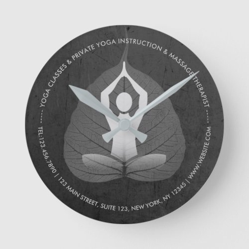 Yoga Instructor Studio Meditation Pose Bodhi Leaf  Round Clock