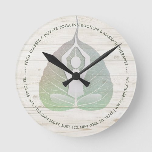 Yoga Instructor Studio Meditation Pose Bodhi Leaf Round Clock