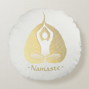 Yoga Instructor Studio Meditation Pose Bodhi Leaf Round Pillow