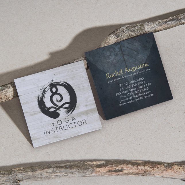 Yoga Instructor Studio Meditation Pose Bodhi Leaf Square Business Card (Creator Uploaded)