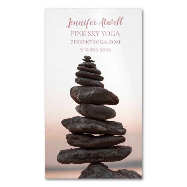 Yoga Instructor Studio Pink Zen Stones Business Card Magnet (Front Vertical)