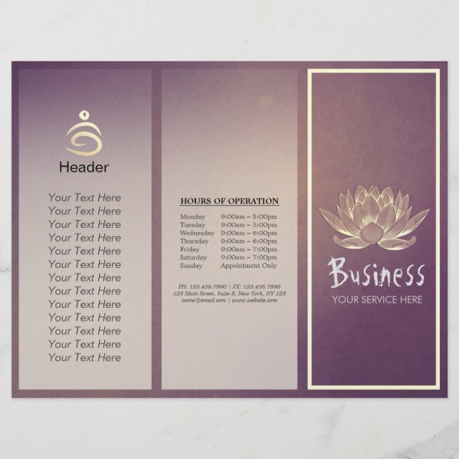 Yoga Instructor Studio Tri-Fold Brochure Lotus (Front)