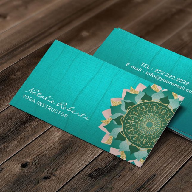 Yoga Instructor Stylish Teal Mandala Zen Flower Business Card (Creator Uploaded)