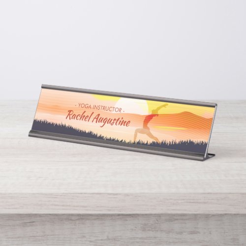 Yoga Instructor Sun Salutation Crescent Moon Pose Desk Name Plate