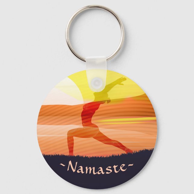 Yoga Instructor Sun Salutation Crescent Moon Pose Keychain (Front)