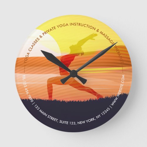 Yoga Instructor Sun Salutation Crescent Moon Pose  Round Clock