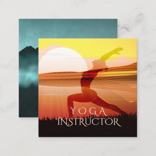 Yoga Instructor Sun Salutation Crescent Moon Pose Square Business Card