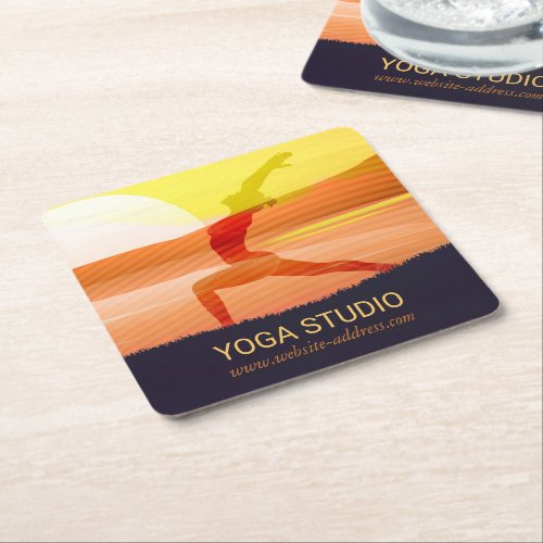 Yoga Instructor Sun Salutation Crescent Moon Pose Square Paper Coaster