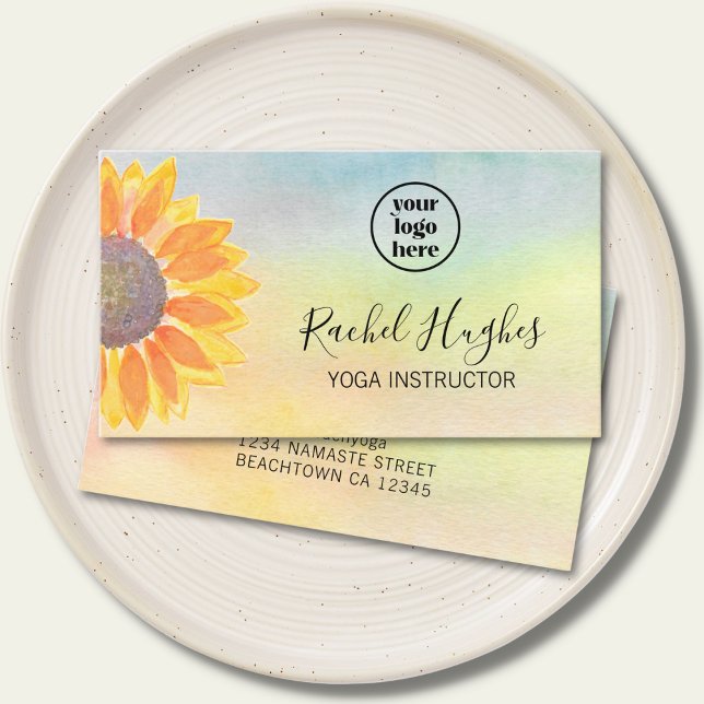 Yoga Instructor Sunflower Watercolor Business Card (Creator Uploaded)