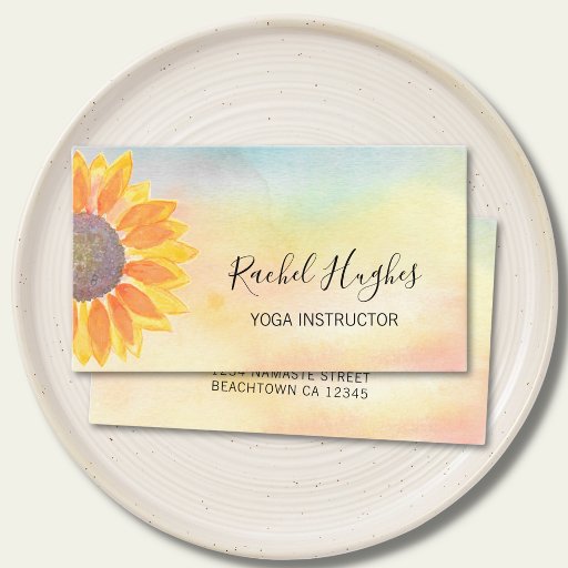 Customizable Yoga Instructor Sunflower Watercolor Business Card
