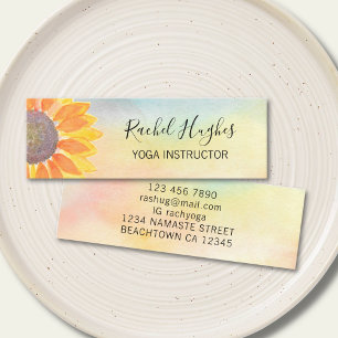 Yoga Instructor Sunflower Watercolor Mini Business Card