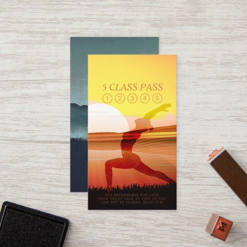 Yoga Instructor Sunset Half Moon Pose 5 Class Pass Loyalty Card