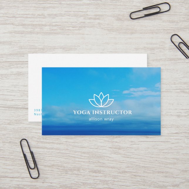 Yoga Instructor Teacher Blue Sky Zen Business Card (Front/Back In Situ)