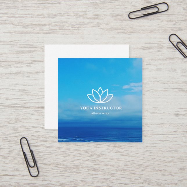 Yoga Instructor Teacher Studio Zen Lotus Flower Square Business Card (Front/Back In Situ)