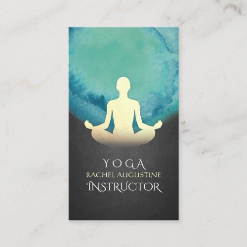 Yoga Instructor Teal Black Gold Meditation Posture Business Card