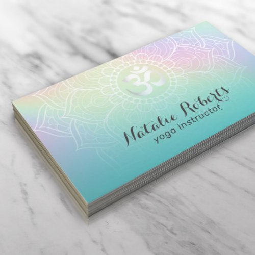 Yoga Instructor Teal Holographic Mandala Business Card
