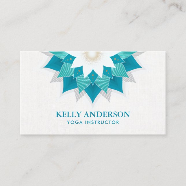 Yoga Instructor Teal Lotus Floral Business Card (Front)
