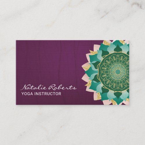 Yoga Instructor Teal Mandala Flower Vintage Purple Business Card