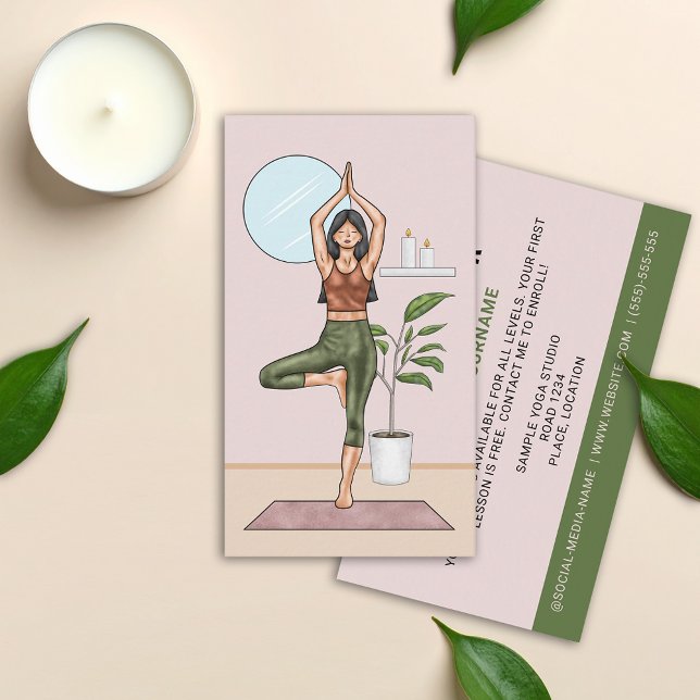 Yoga Instructor Tree Pose Balance Fitness Trainer Business Card (Creator Uploaded)