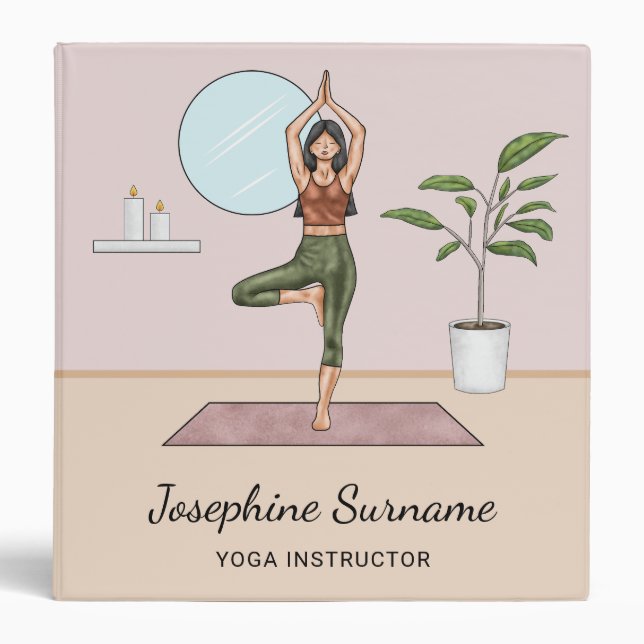 Yoga Instructor Tree Pose Meditation Teacher Woman 3 Ring Binder (Front)
