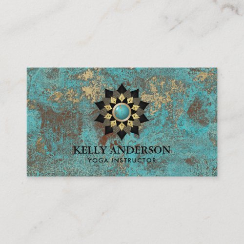 Yoga Instructor Vintage Gold  Turquoise Lotus Business Card